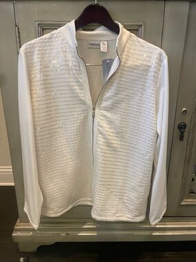 Chico's White Sequin Zip-Front Jacket